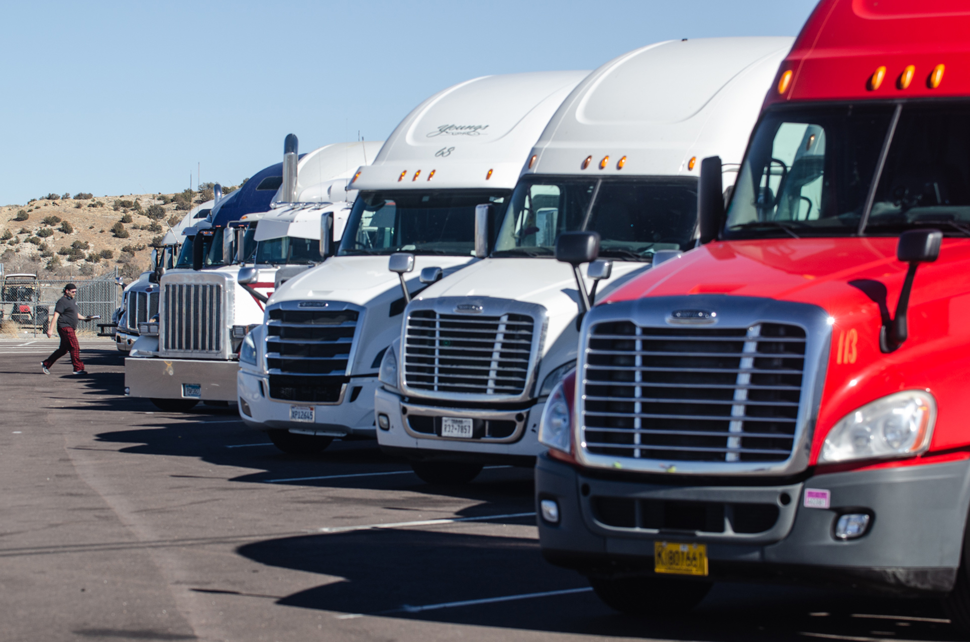 A picture of several semi trucks