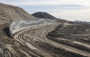 Freeway ramp in early stages of construction.