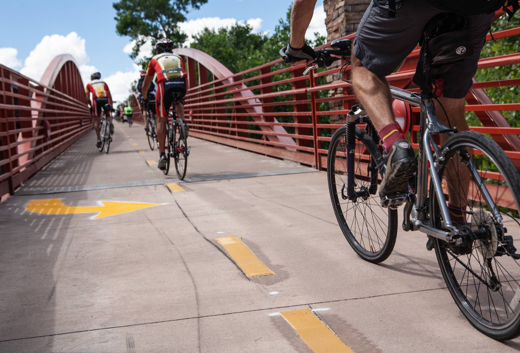 A photo of several bicyclists