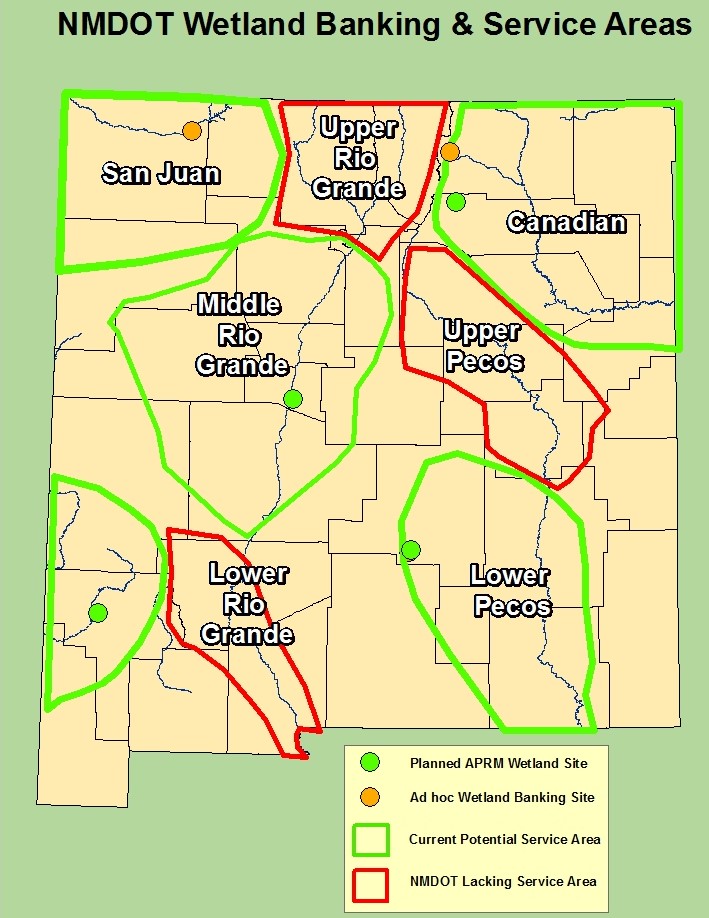 Wetland Banking and Service Areas map