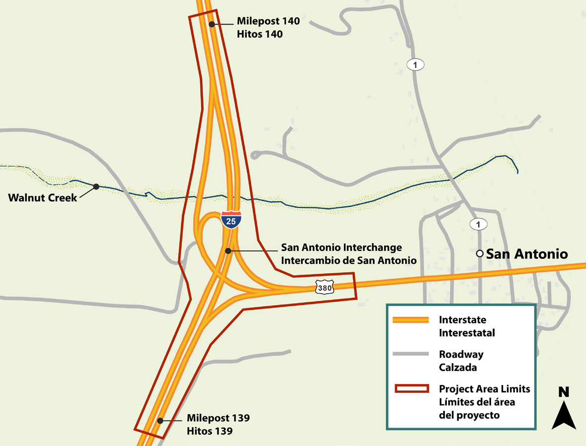 Project Area Map for the I-25 San Antonio Interchange at US 380