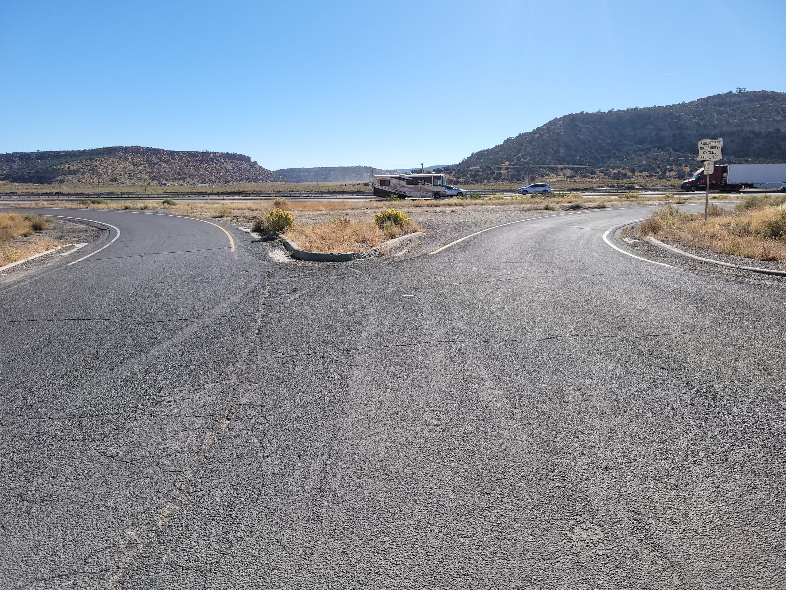 view of roadway from NM 118 at the intersection of I-40 westbound off-ramp and I-40 westbound on-ramp