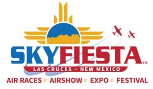 Sky Fiesta Las Cruces banner air races air show expo festival with a zia symbol and airplanes in the background sky