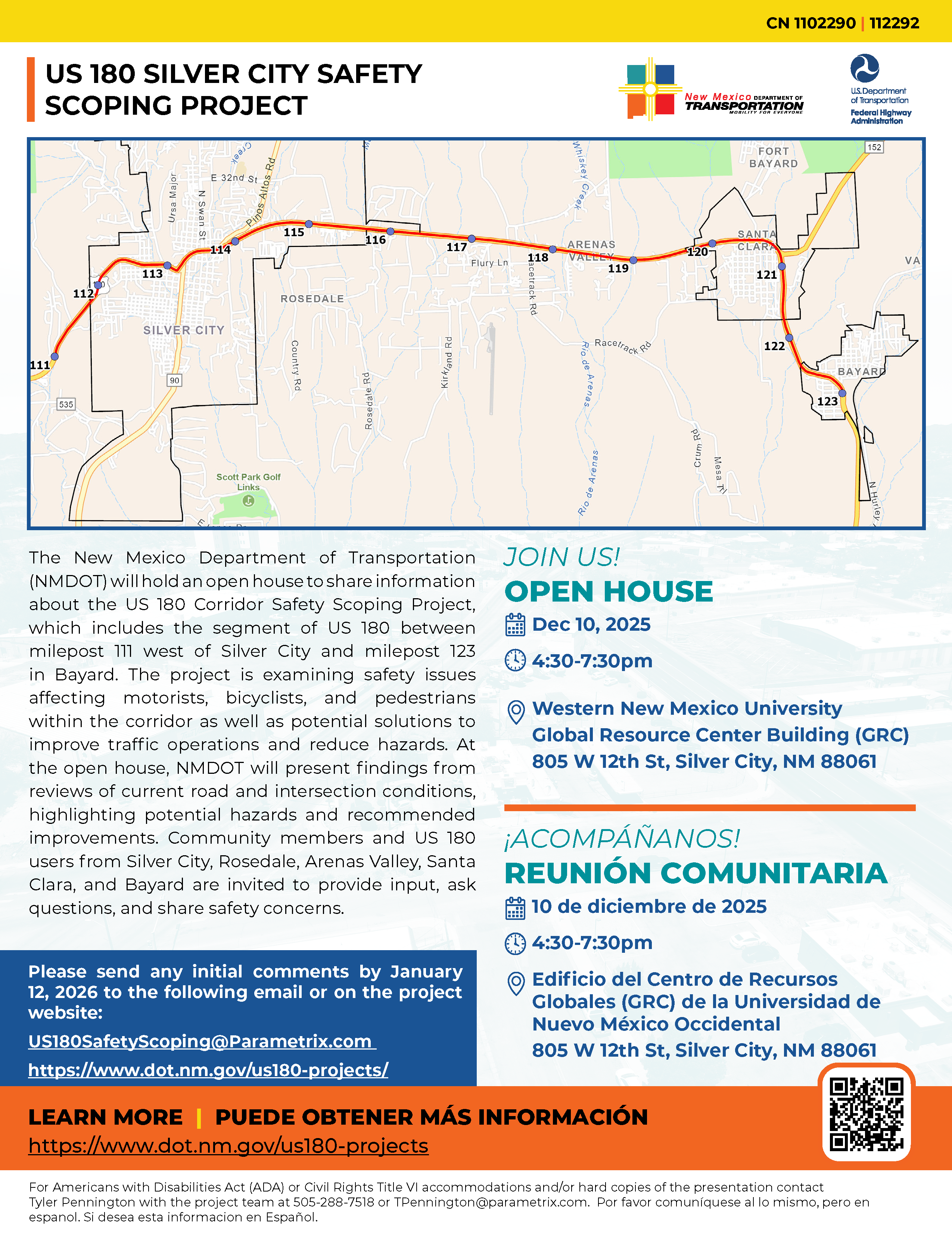 us 180 Silver City safety scoping project open house flyer