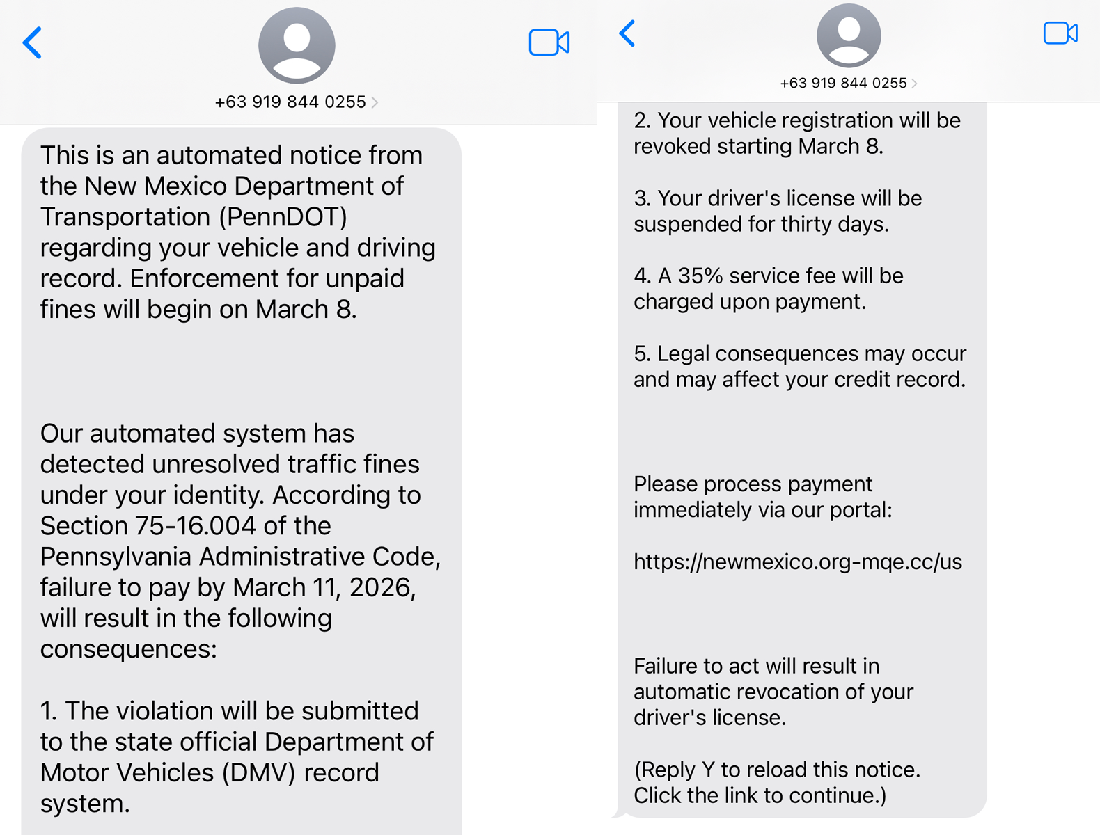 yellow text on a blue background saying Beware of Scams with an image of a cell phone on the left side on a yellow background depicting a cellphone with an example scam message on the screen 