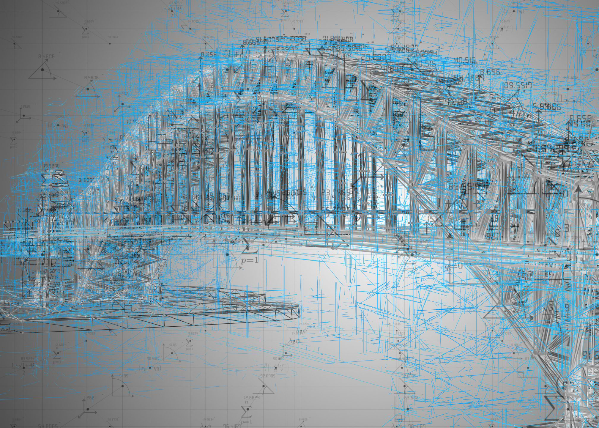 Engineering design architecture disciplines associated with bridge construction - 3D Illustration Rendering