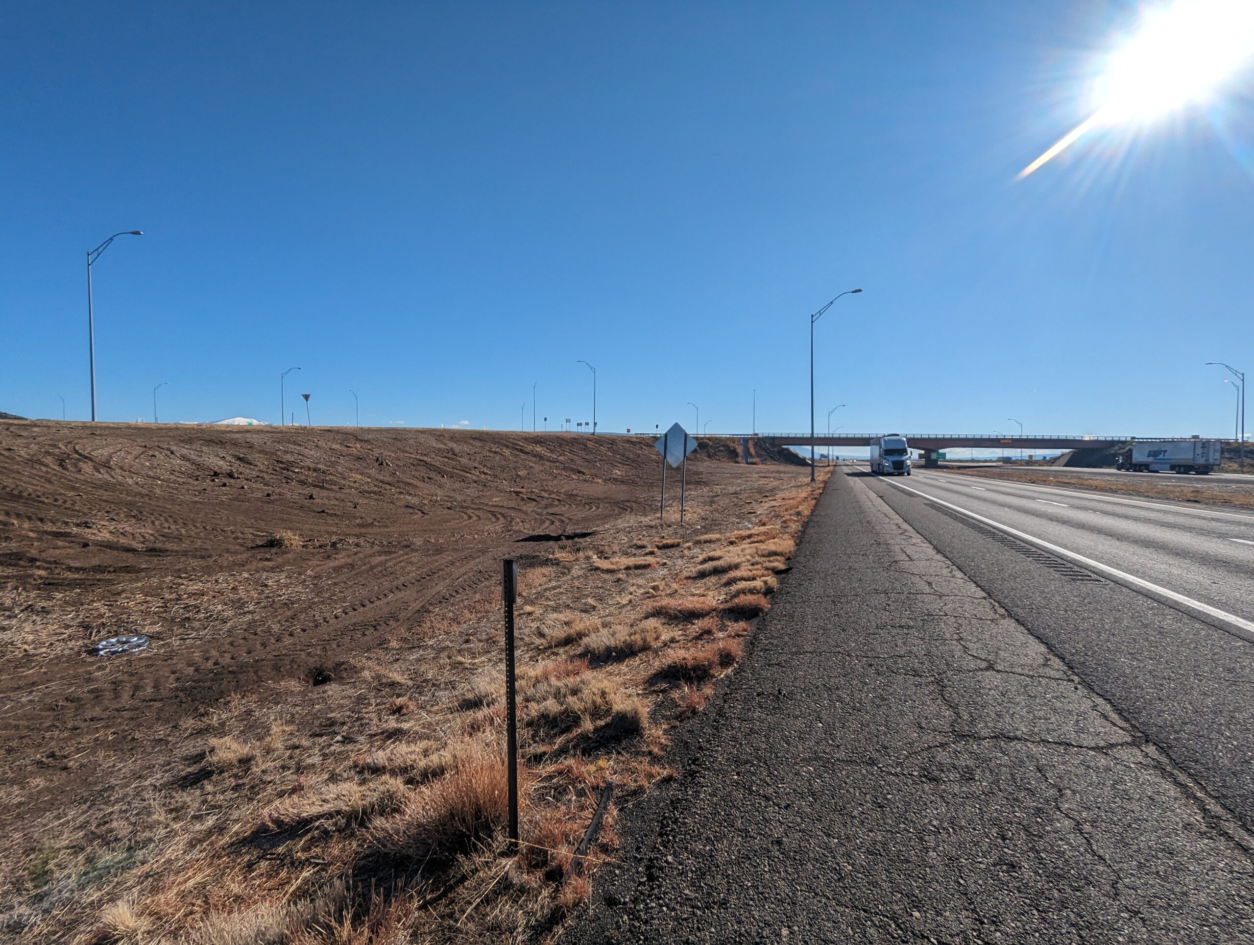 image shows bare soil left by chemical mowing